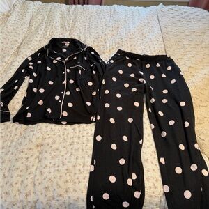 kate spade Black Pajama Set with Pink Polka Dots